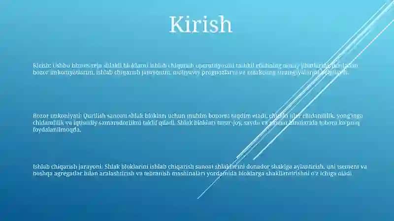 Biznes Reja: Shlakoblok Ishlab Chiqarish 2