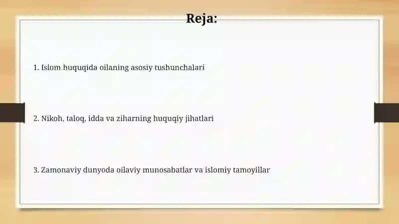 Islom huquqshunosligida oila,nikoh,taloq,idda,zihor tushunchalarini ta'riflash 2