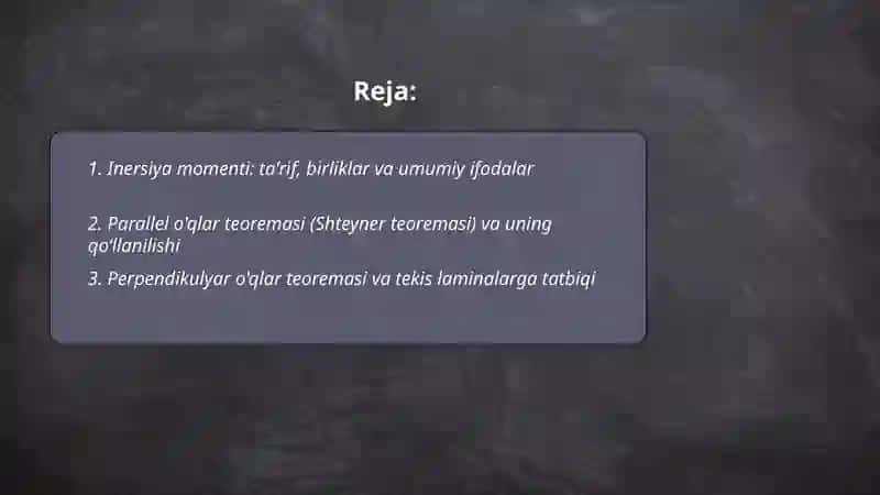 Turli shakldagi jismlarning inersiya momentlarini hisoblash 2