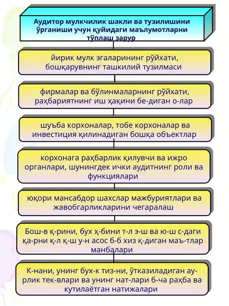 Аудиторлик текшириш вақтинга бухгалтерия ҳисоби тизимини ва ички назоратини ўрганиш 2