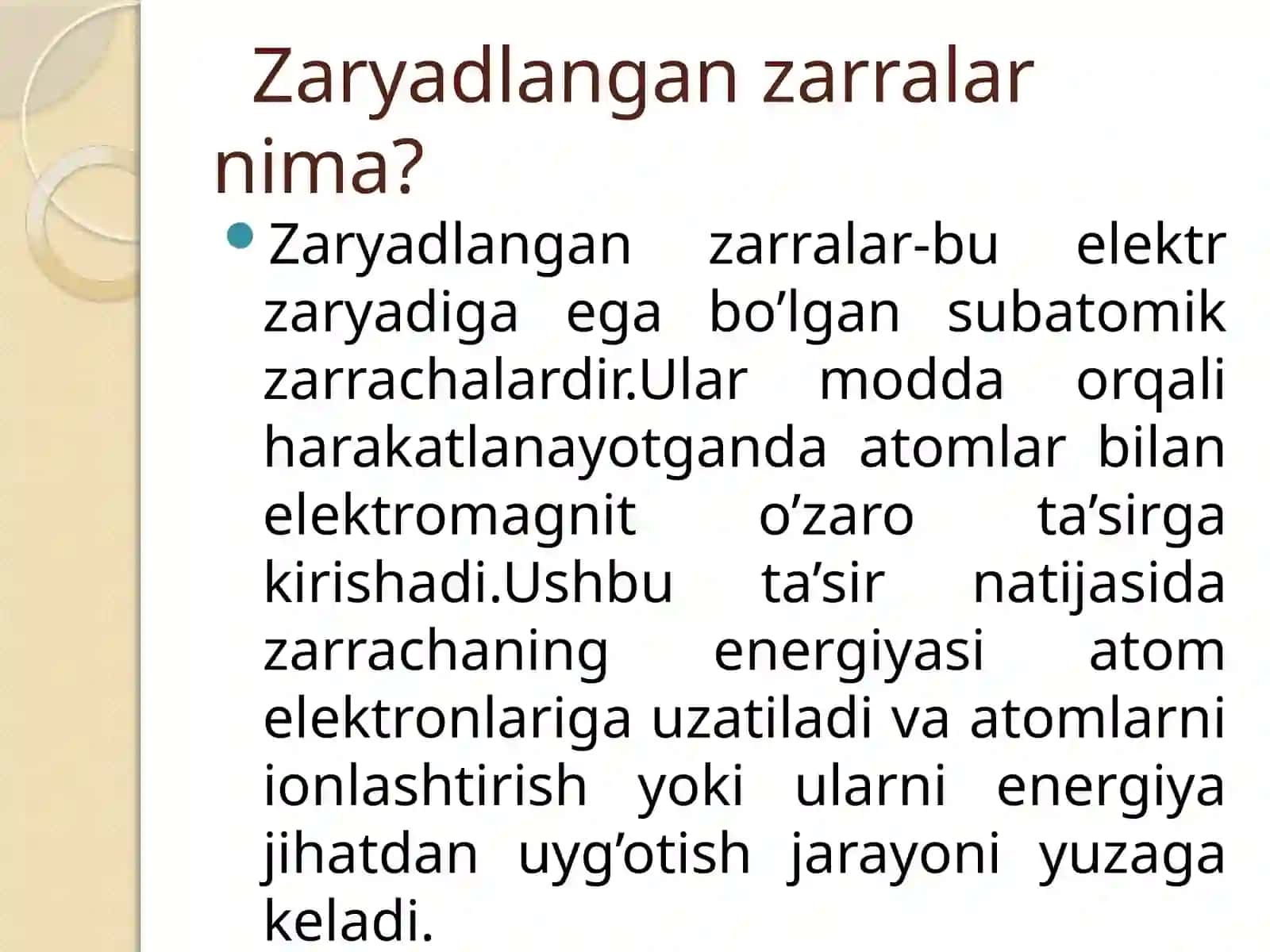 Zaryadlangan zarralarning muhitdan o'tishida solishtirma energiya yo’qotishi 2