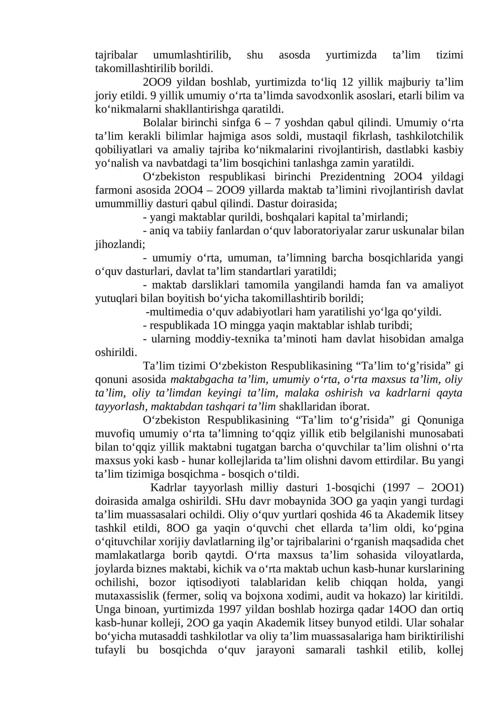 O‘ZBEKISTON RESPUBLIKASIDA TA’LIM SOHASIDA AMALGA ОSHIRILGAN ISLOHOTLAR 2