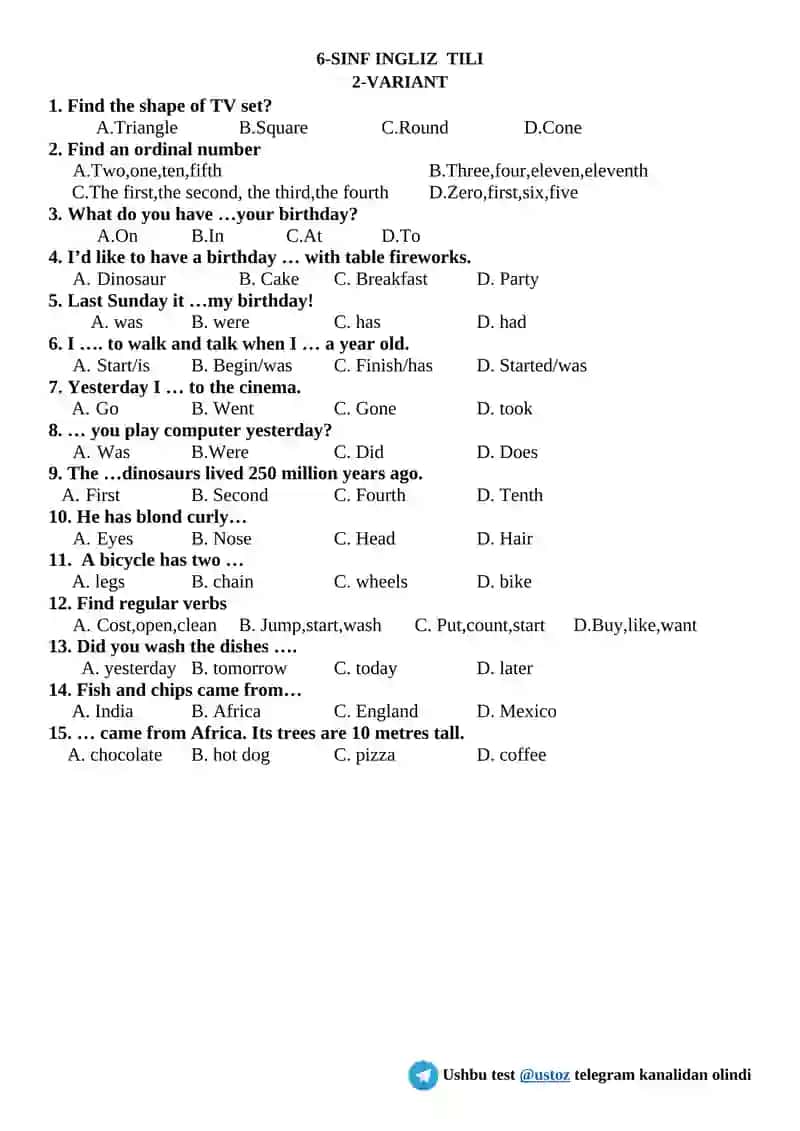 6-sinf INGLIZ TILI 2