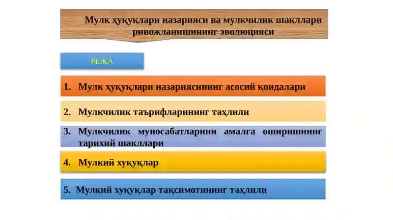 Мулк ҳуқуқлари назарияси ва мулкчилик шакллари ривожланишининг эволюцияси 2