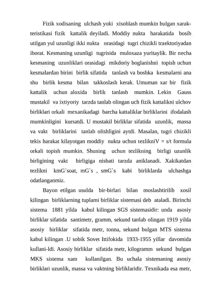 Fizik kattaliklar. Kinematika asoslari 2