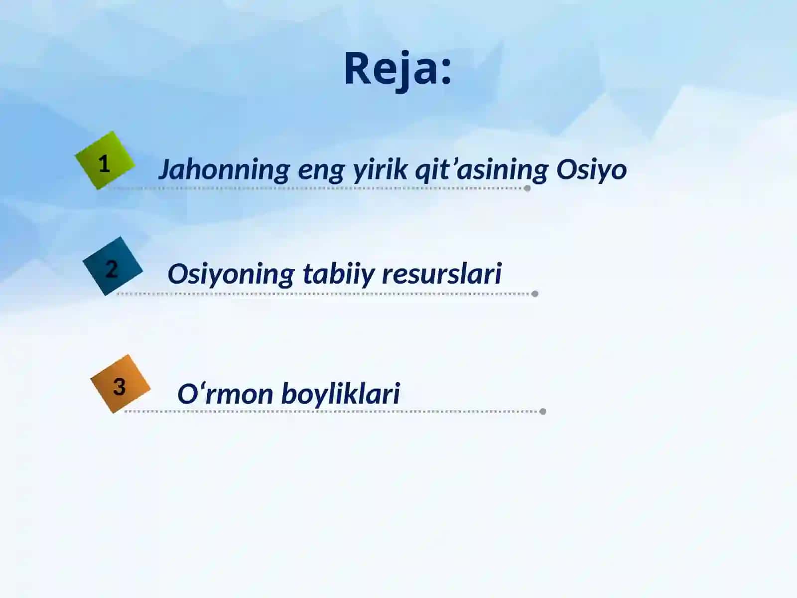 9-sinf Geografiya fanidan Osiyo mamlakatlari umumiy tavsifi va tabiiy resurslari dars taqdimot 2