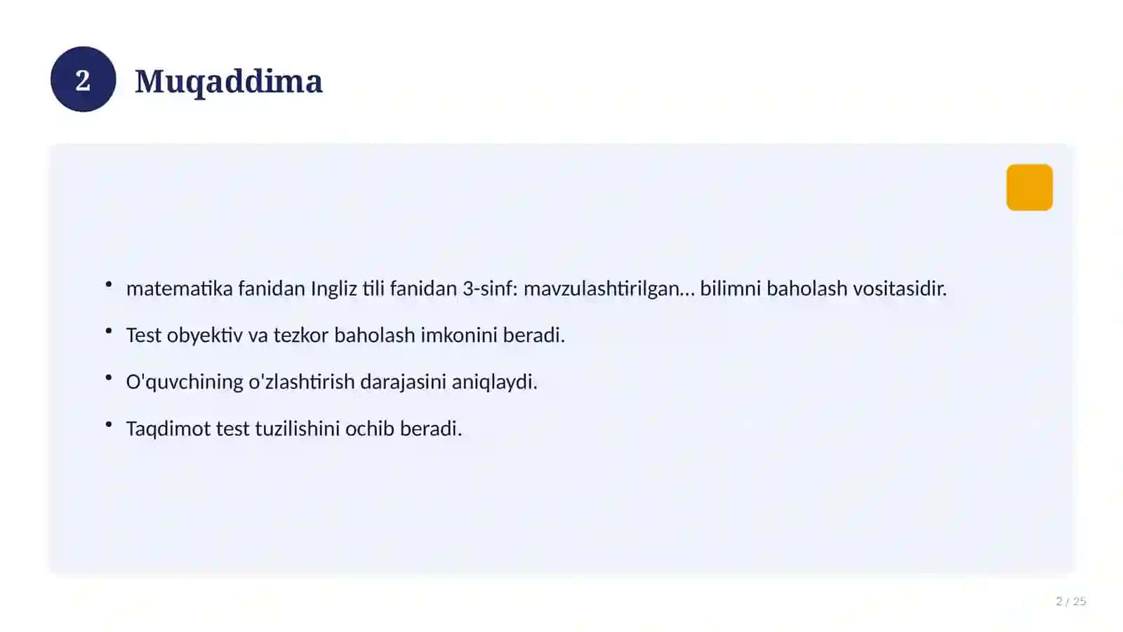 Ingliz tili fanidan 3-sinf: mavzulashtirilgan nazorat ishi va tahlil 2