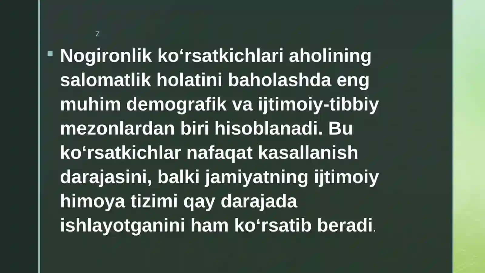Nogironlik ko‘rsatkichlari va ularni hisoblash usullari. Aholi salomatligini baholashda nogironlik ko‘rsatkichlarini o‘rni. 2