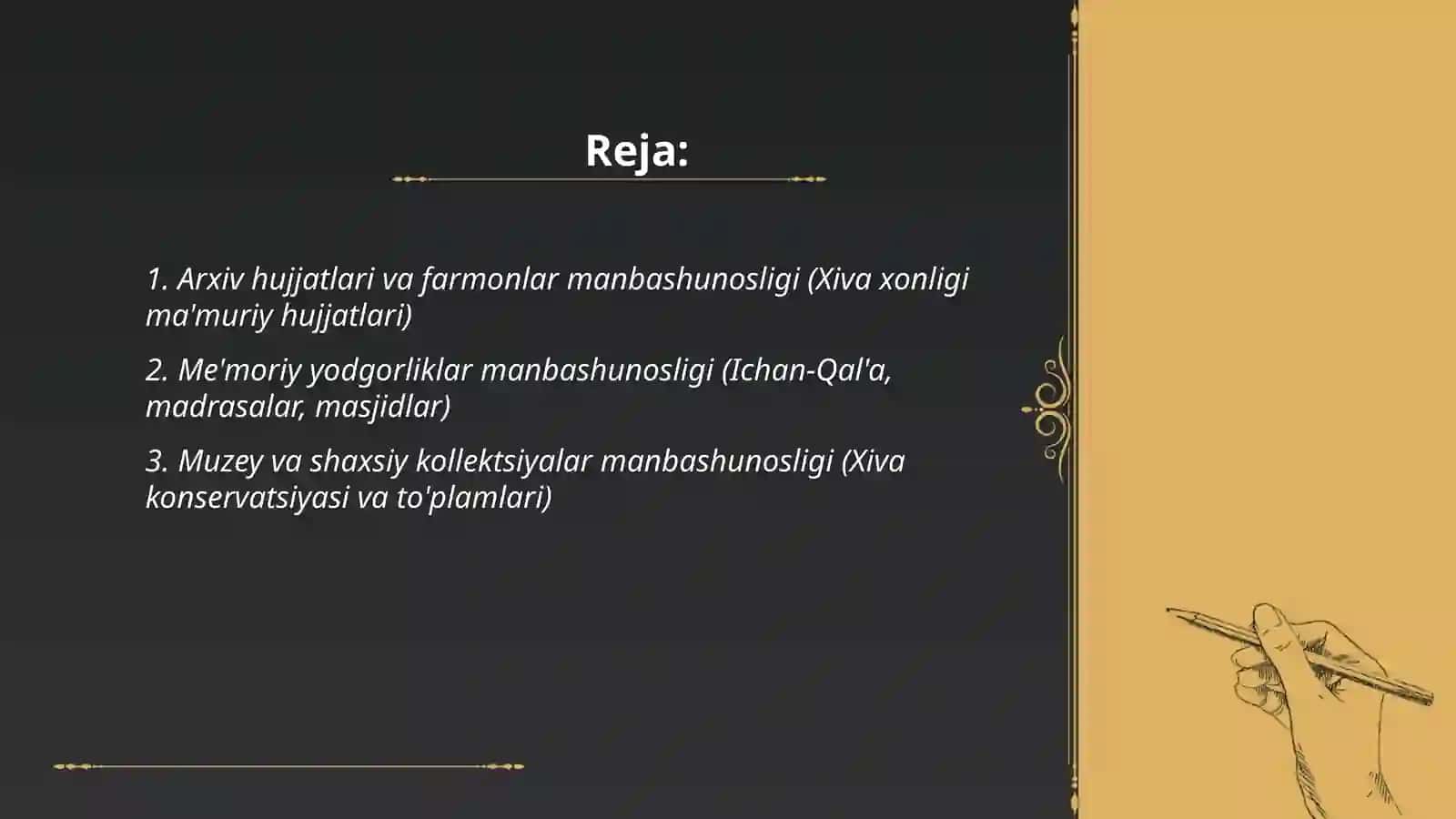 Xiva xonligi madaniyati va san'ati manbashunosligi 2