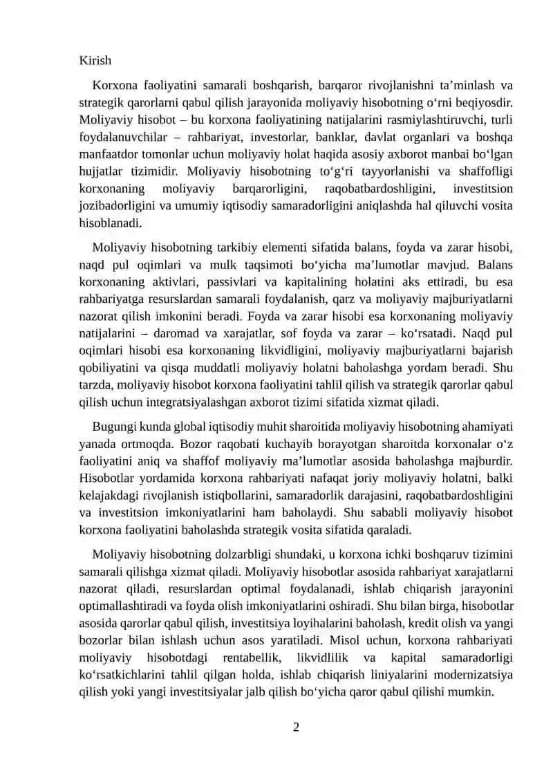 Moliyaviy hisobotning korxona faoliyatini baholashdagi roli 2