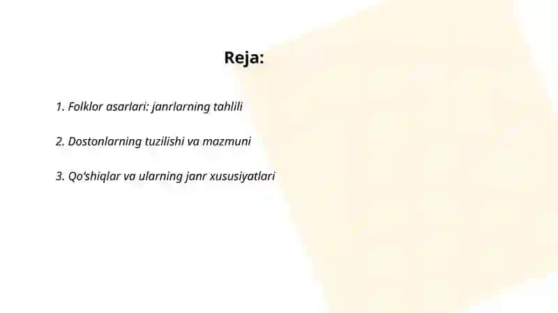 Folklor janridagi asar tahlili: namunasi mustaqil talimda 2