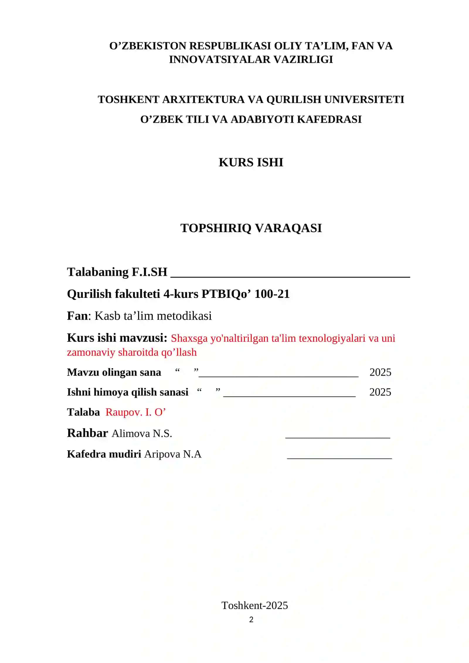 Shaxsga yo'naltirilgan ta'lim texnologiyalari va uni zamonaviy sharoitda qo’llash 2