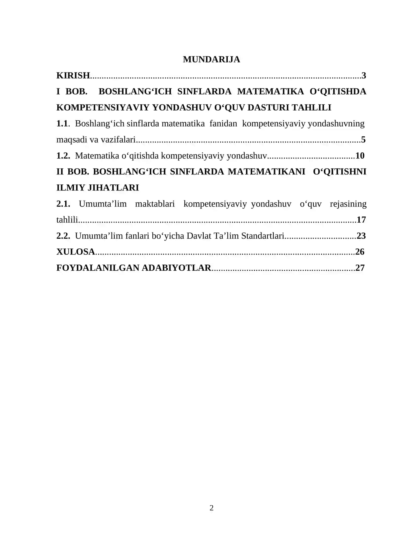 Boshlang‘ich sinflarda matematika o‘qitishda kompetensiyaviy yondashuv. O‘quv dasturi tahlili (3-sinf) 2