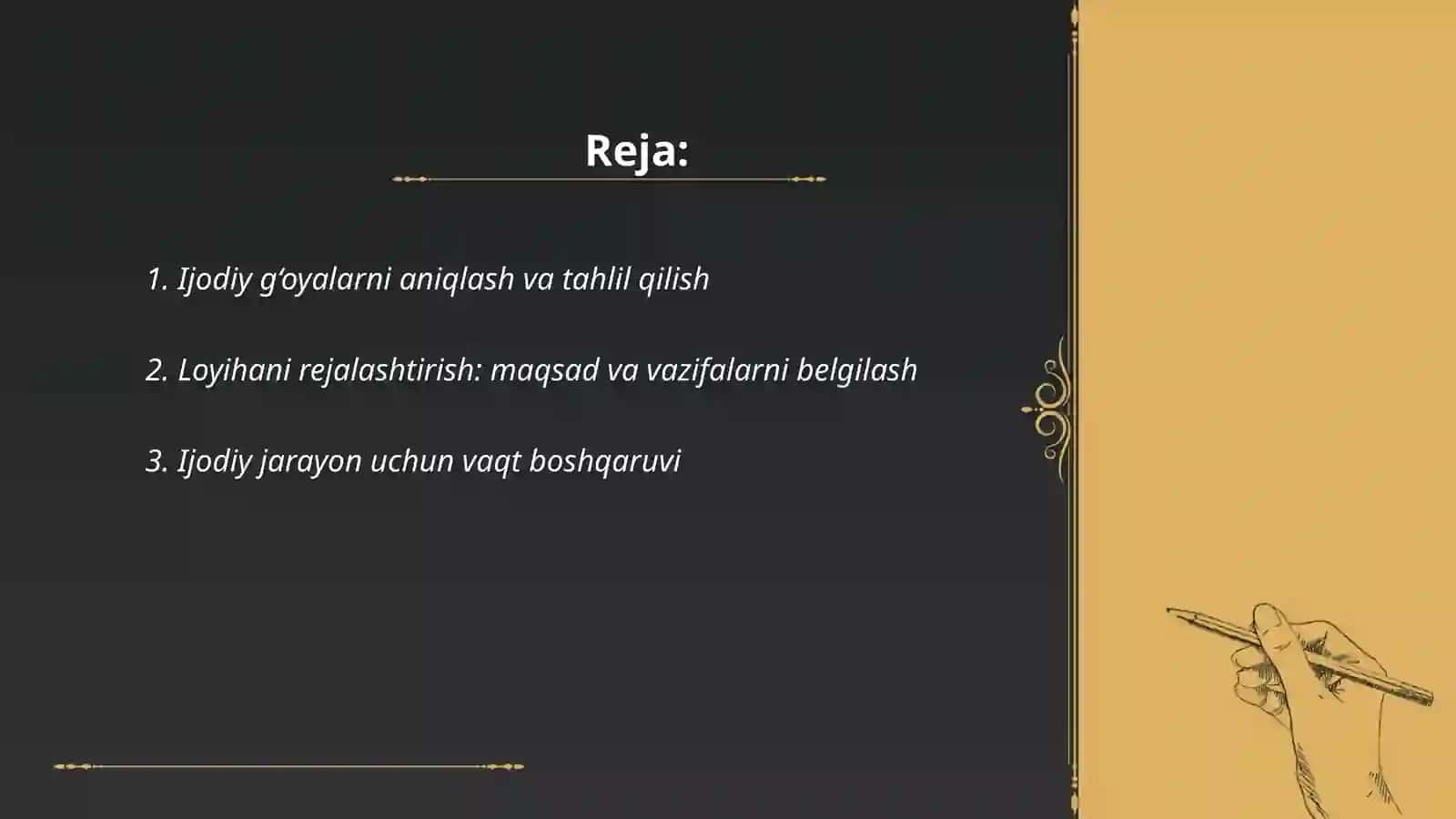Ijodiy ishlarni rejalashtirish va namoyish qilish 2