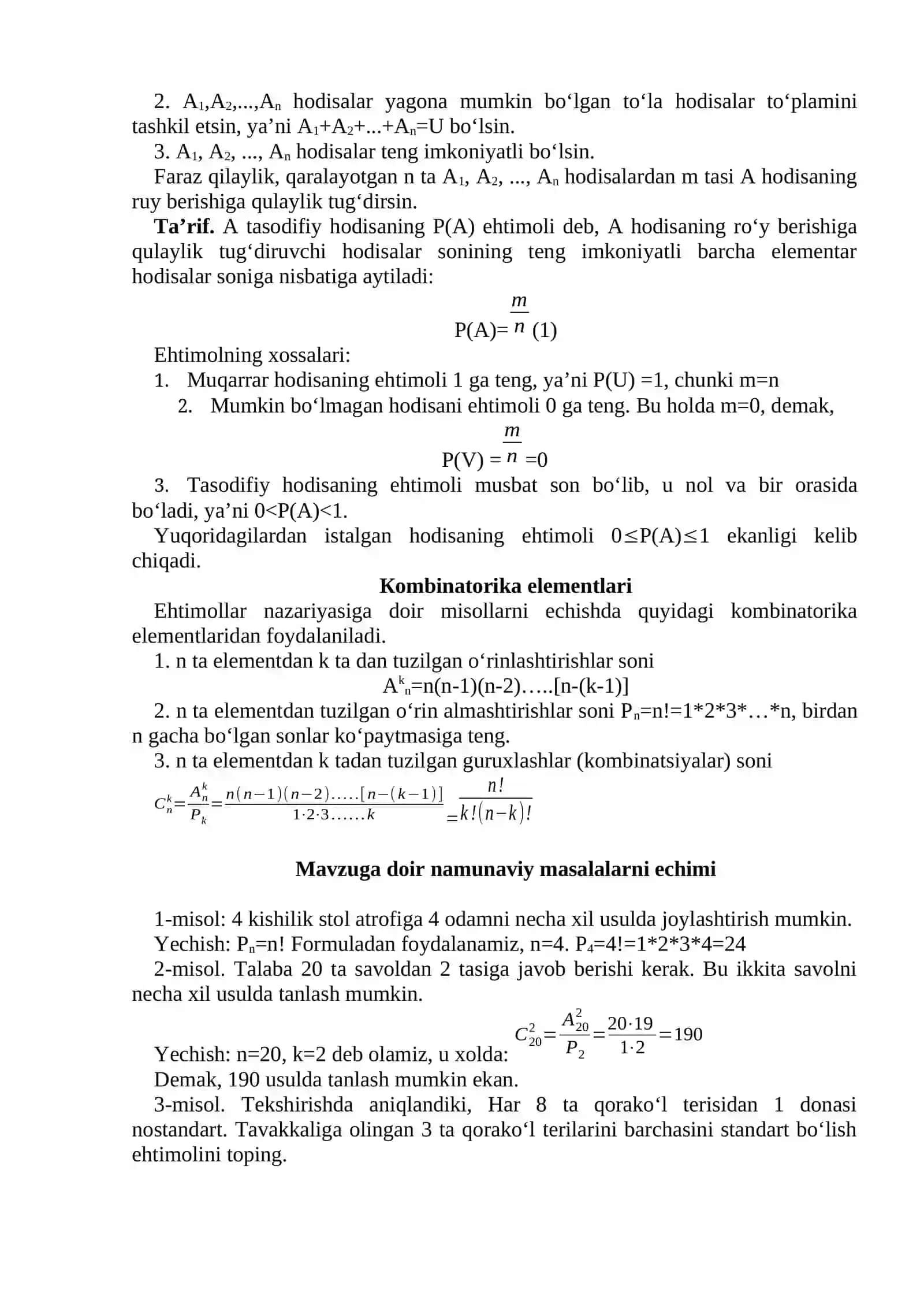 Ehtimollarning tushunchasi 2