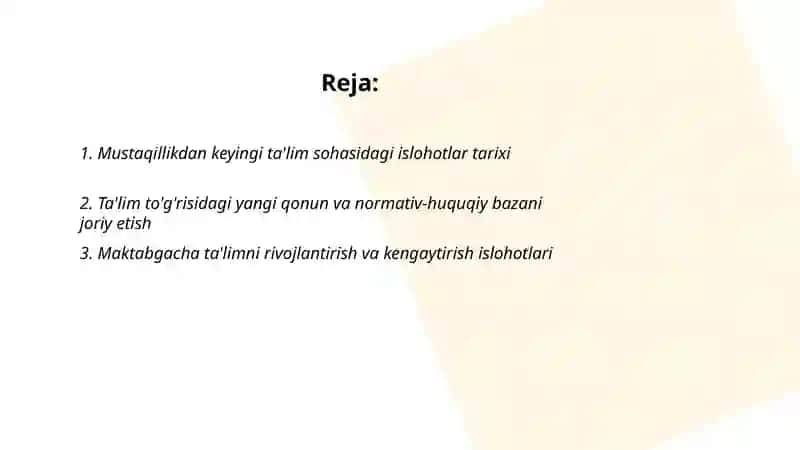 Mustaqillikdan keyingi ta'lim sohasidagi islohotlar tarixi 2