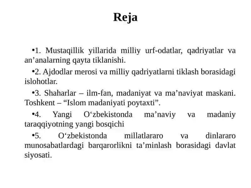 MUSTAQILLIK YILLARIDA O‘ZBEKISTONDAGI MAʼNAVIY VA MADANIY TARAQQIYOT 2