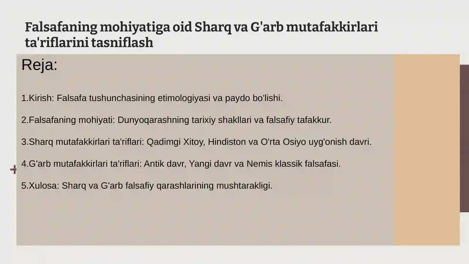 Falsafaning mohiyatiga oid Sharq va G'arb mutafakkirlari ta'riflarini tasniflash 2