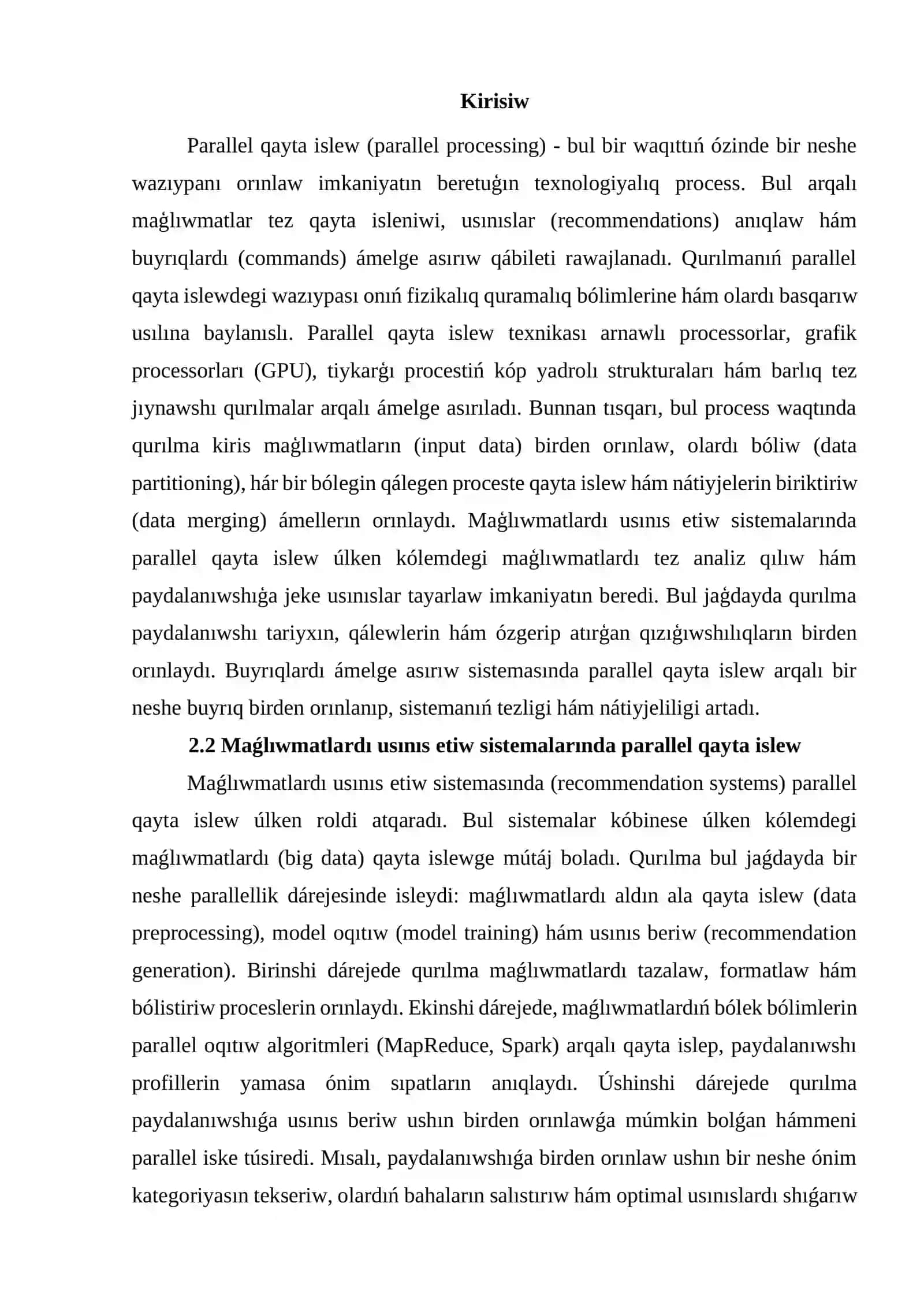 Parallel qayta islew, maǵlıwmatlardı usınıs etiw hám buyrıqlardı ámelge asırıwda qurılmanıń wazıypası 2