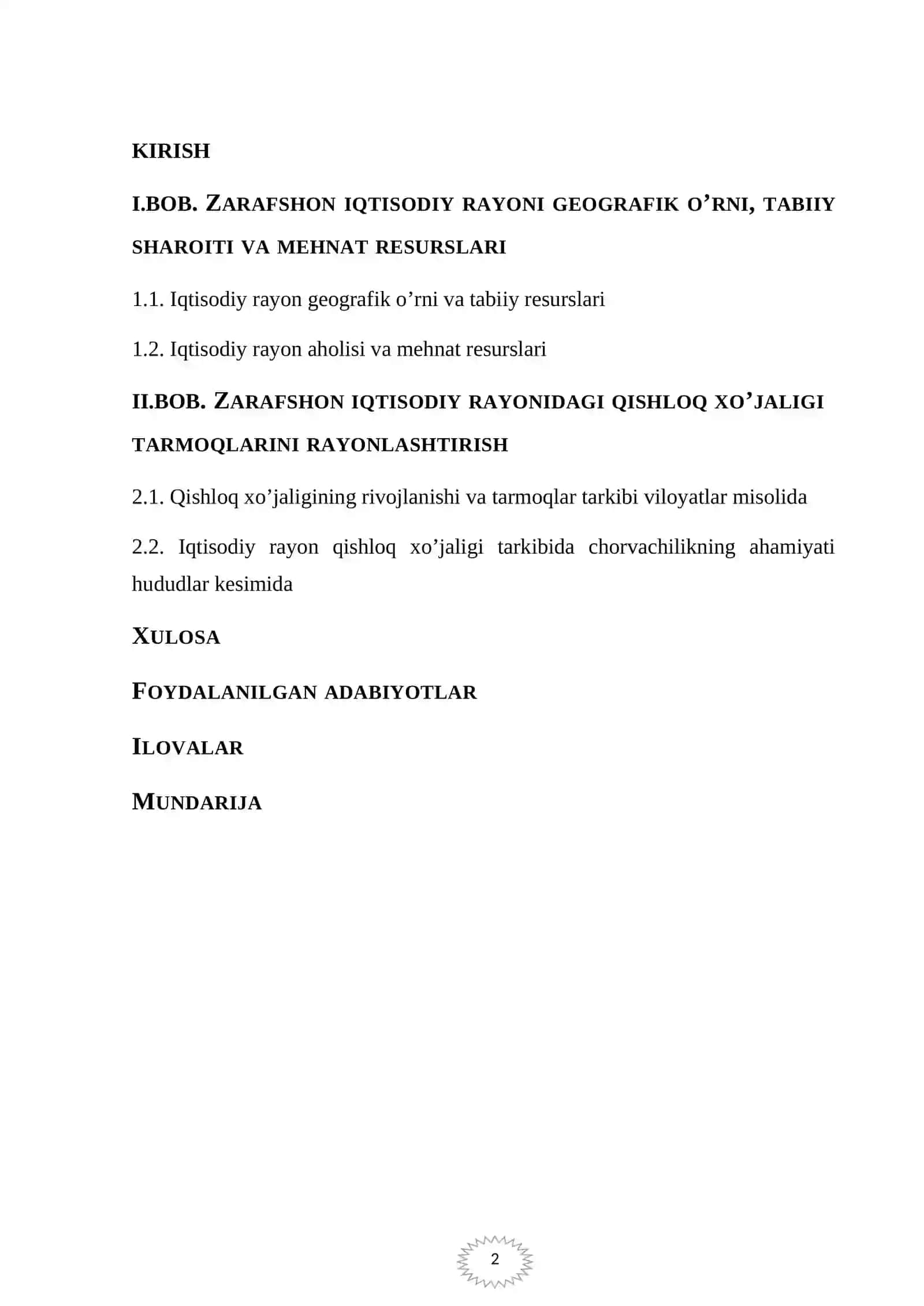 Zarafshon iqtisodiy rayoni qishloq xo’jaligi 2
