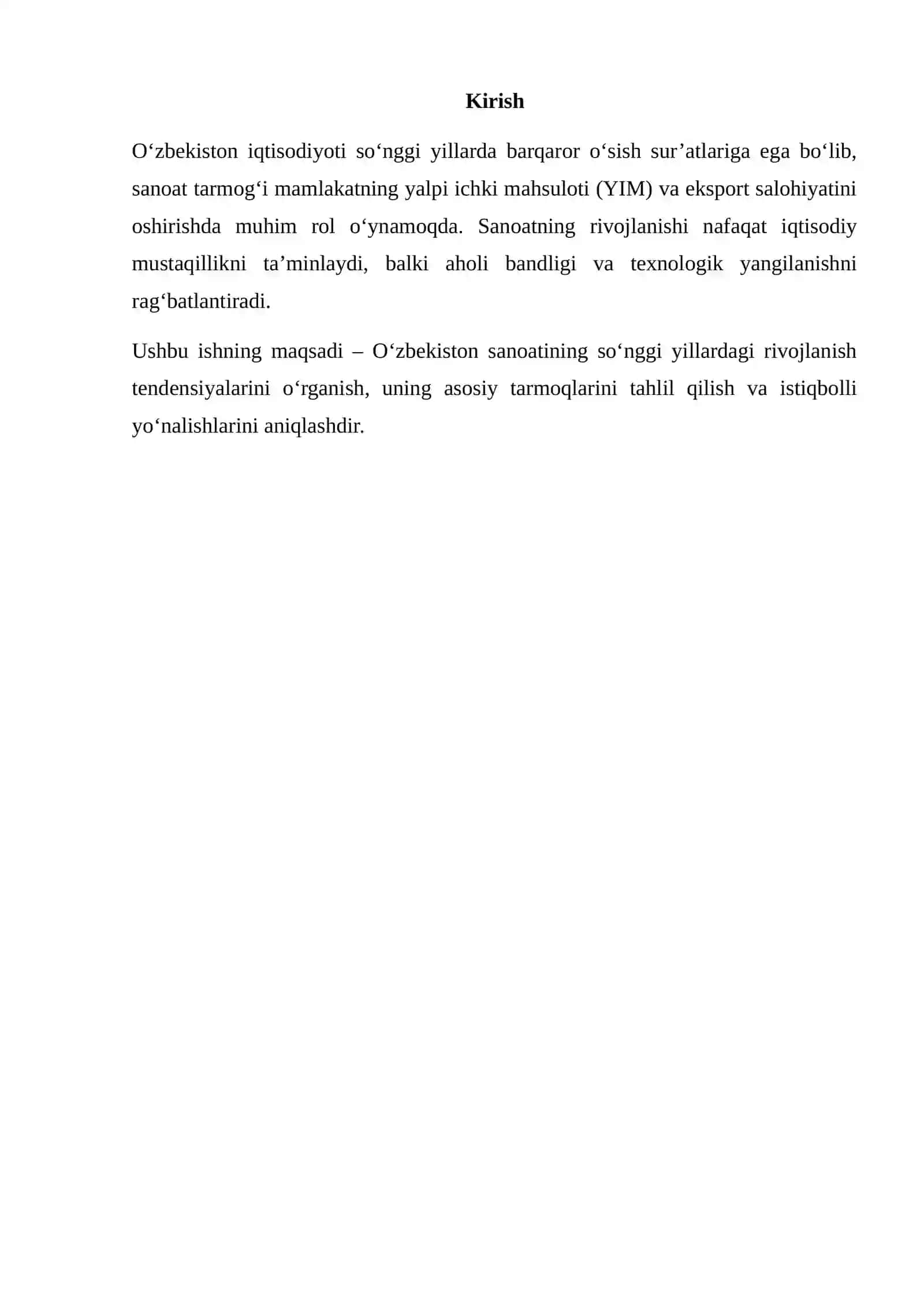 OʻZBEKISTON IQTISODIYOTI SANOAT TARMOG‘INING RIVOJLANISH TENDENSIYALARI 2
