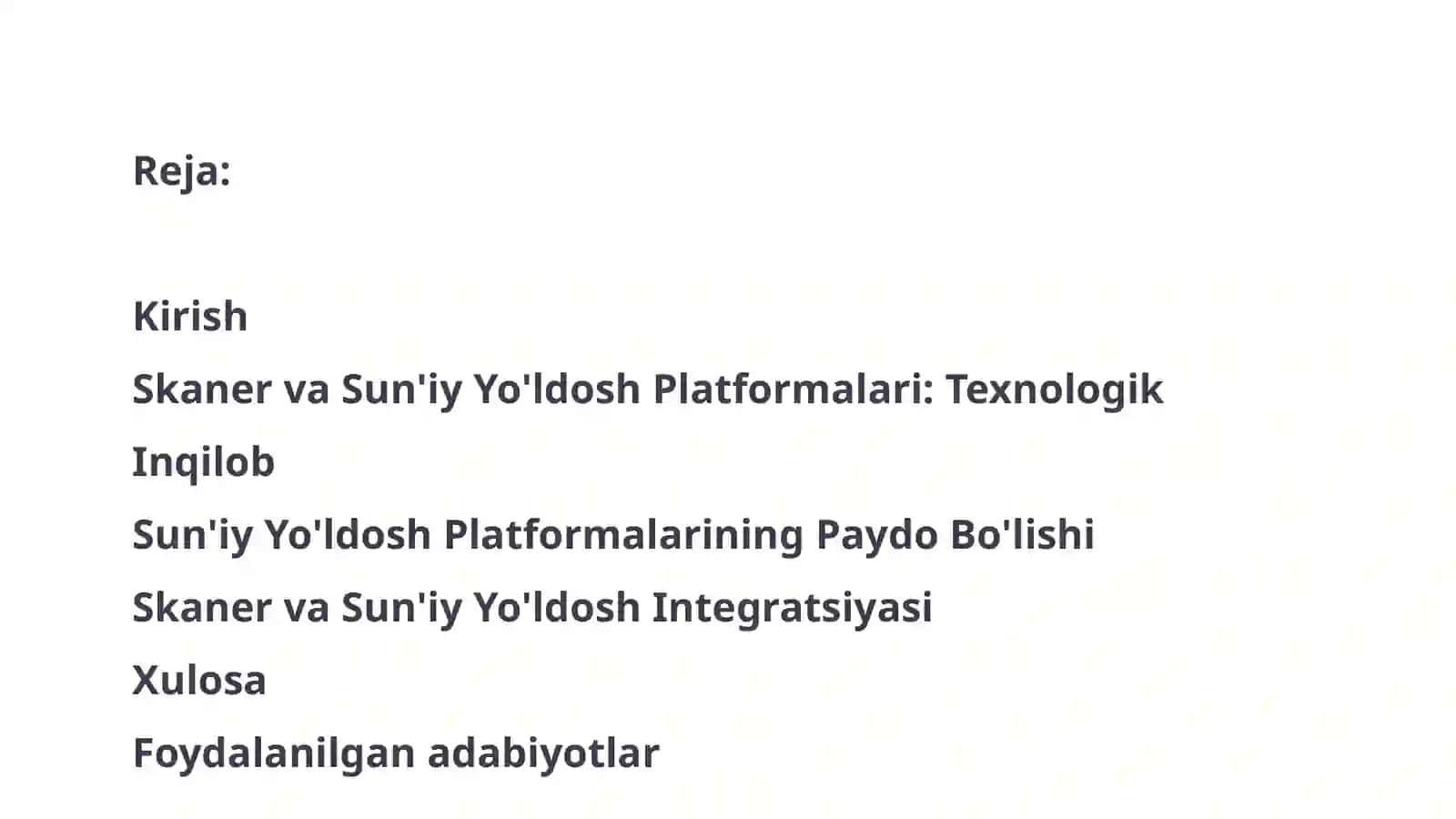 Skaner va sun'iy yo'ldosh platformalarining xususiyatlari. 2