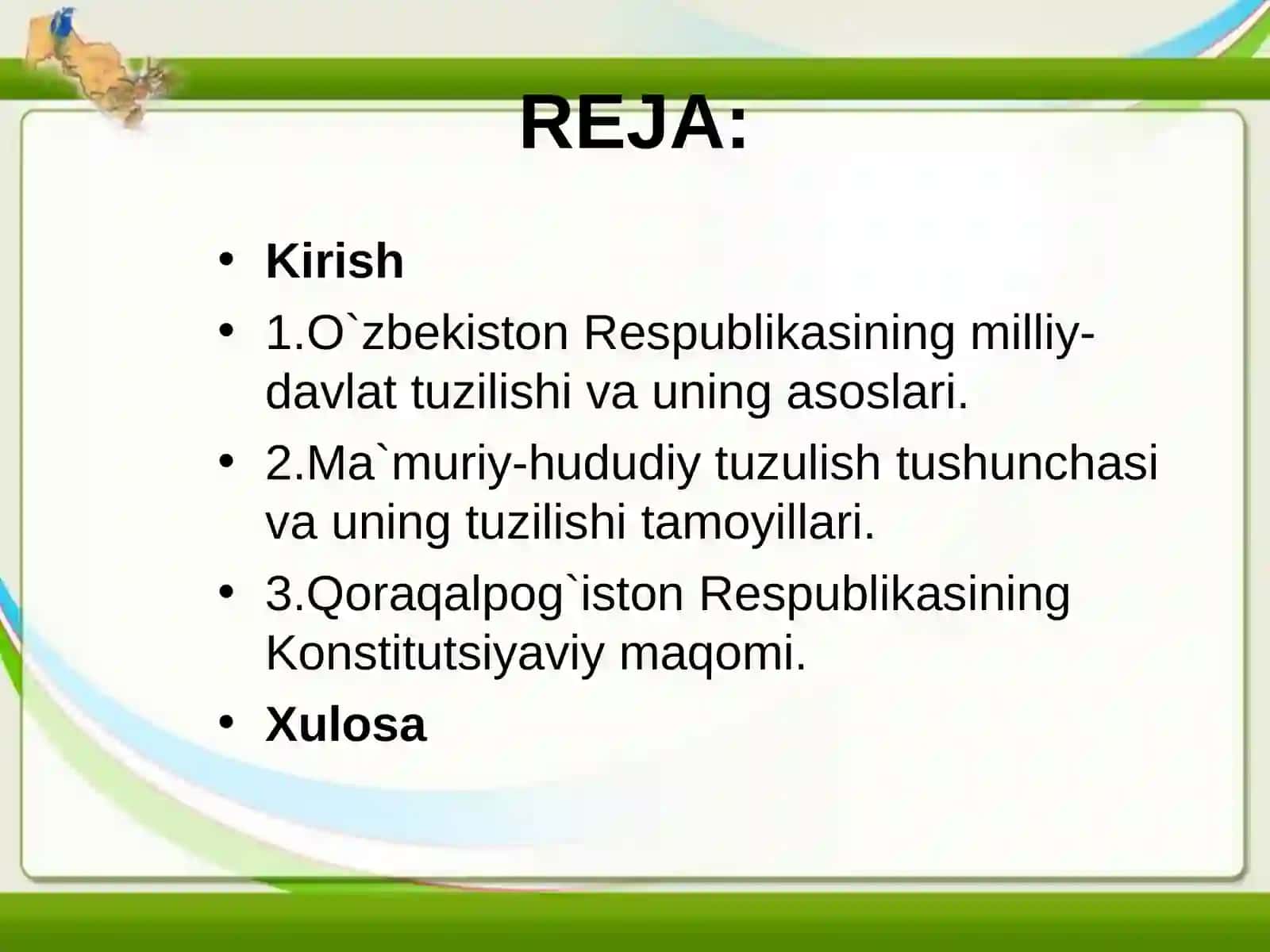 О`zbekiston Respublikasining milliy-davlat tuzilishi va uning asoslari 2