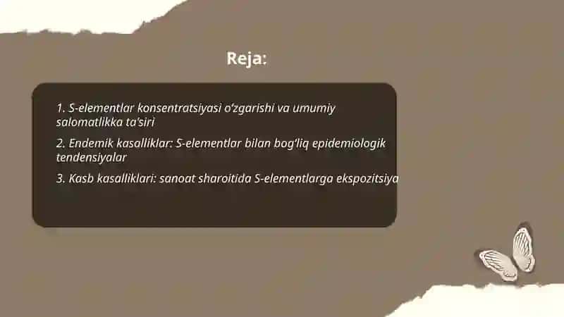 S- elementlar konsentratsiyasi oʻzgarishi bilan boğliq boʻlgan endemik va kasb kasalliklari 2