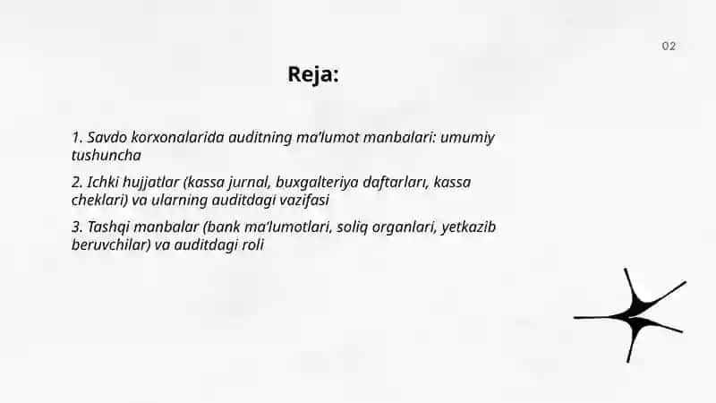 Savdo korxonalarida auditning maʼlumot manbalari va vazifalari 2