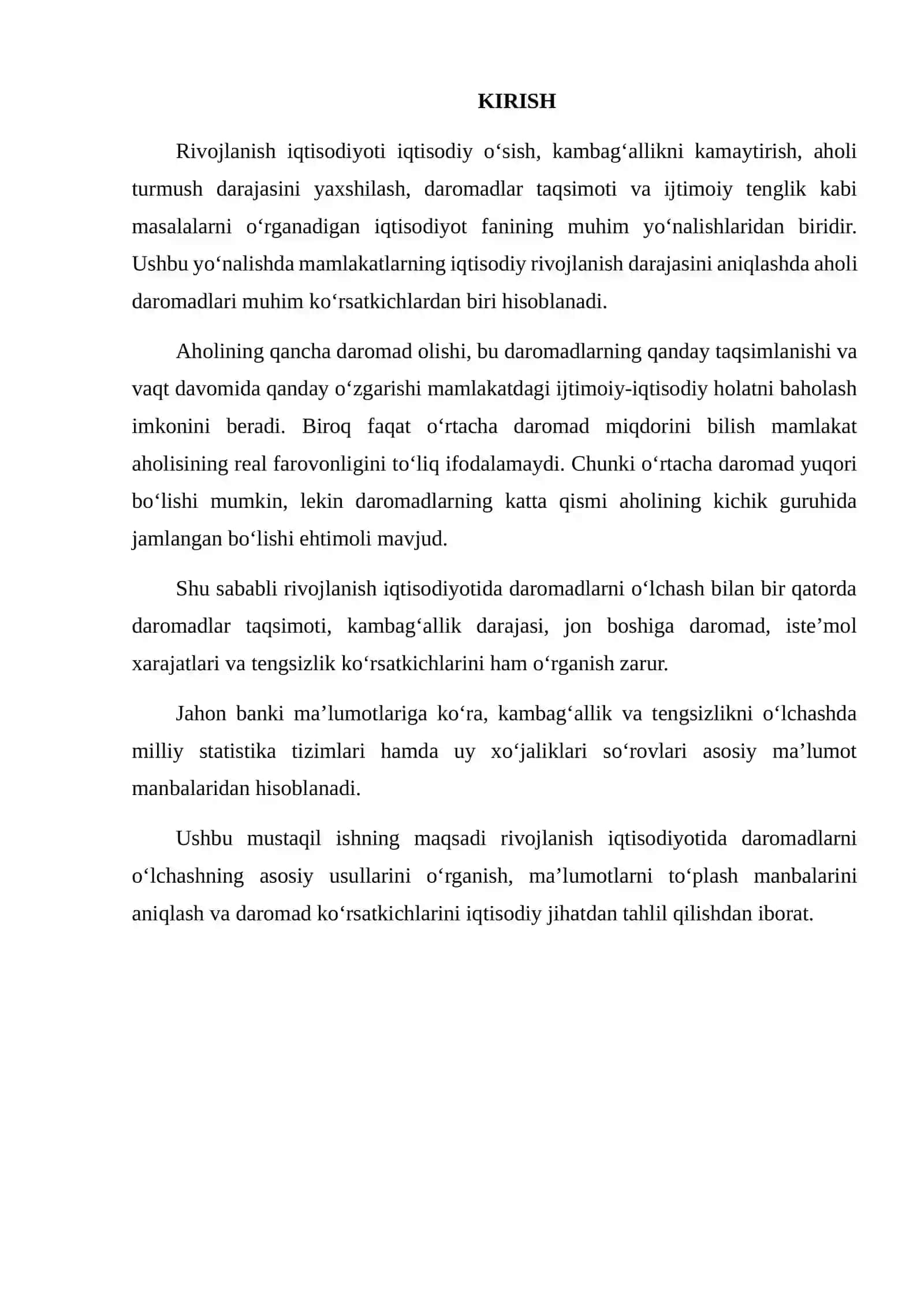 RIVOJLANISH IQTISODIYOTIDA DAROMADLARNI O‘LCHASH USULLARI BO‘YICHA MA’LUMOTLARNI TO‘PLASH VA TAHLIL QILISH 2