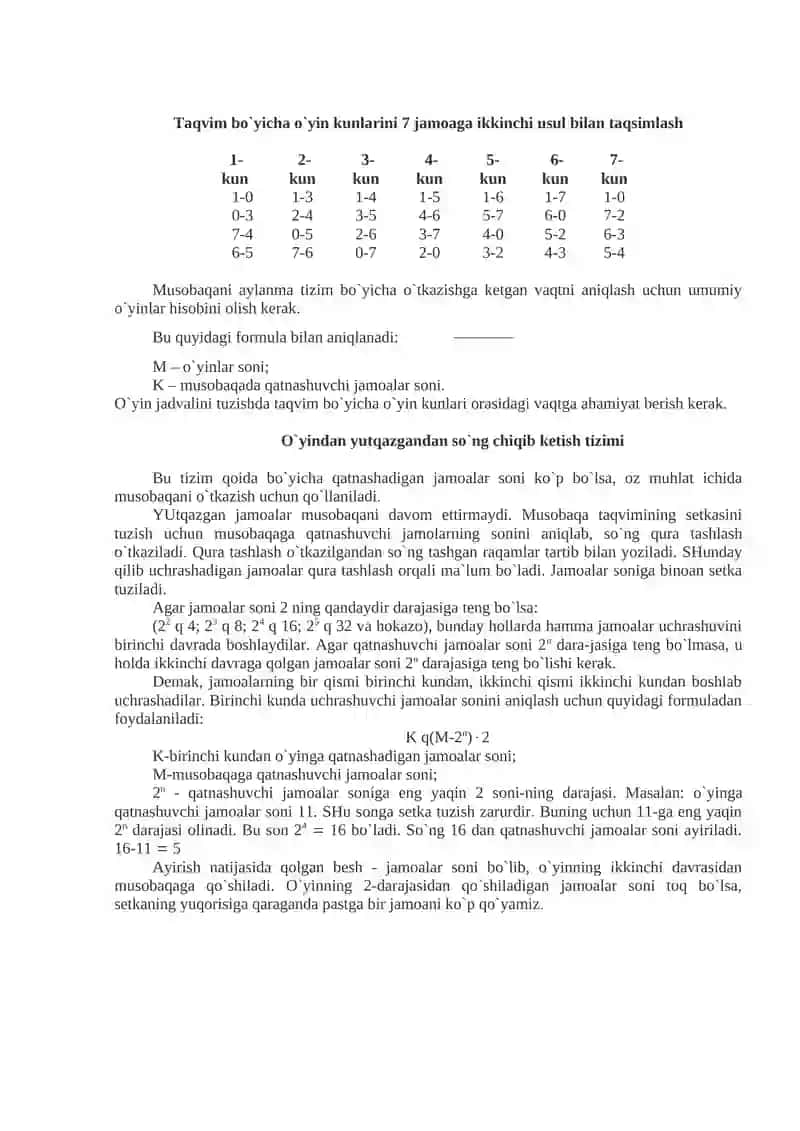 Aylanma tizim bo`yicha 6-jamoaga taqvim tuzish 2