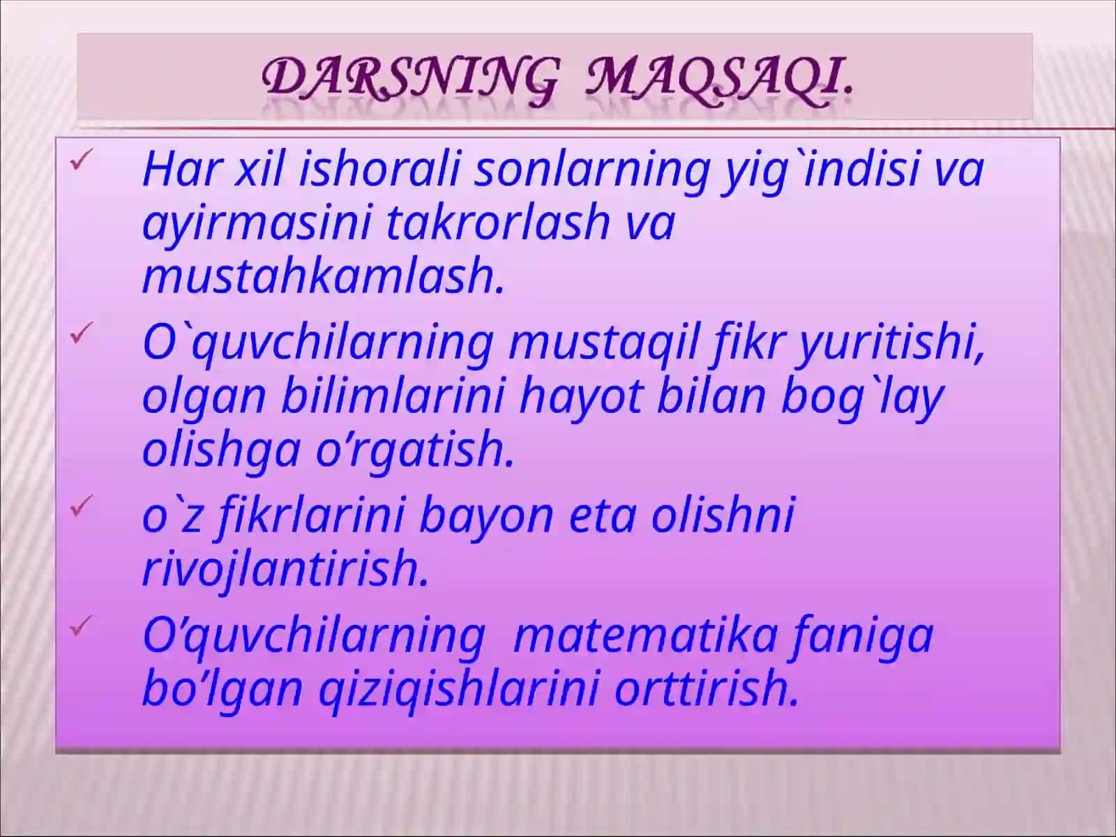 Musbat va manfiy sonlarni Qo’shish va ayirish 2