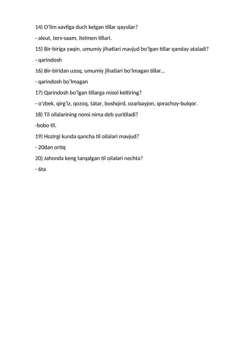 Dunyo tillari savol-javob 2