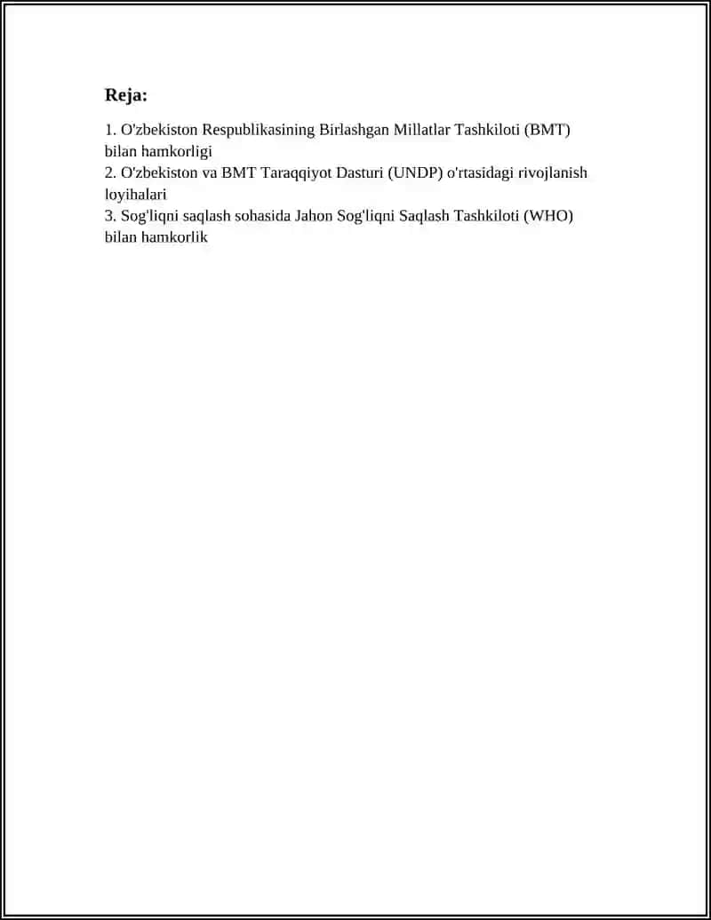 O'zbekiston Respublikasining Xalqaro Tashkilotlari Bilan Hamkorlik Aloqalari 2