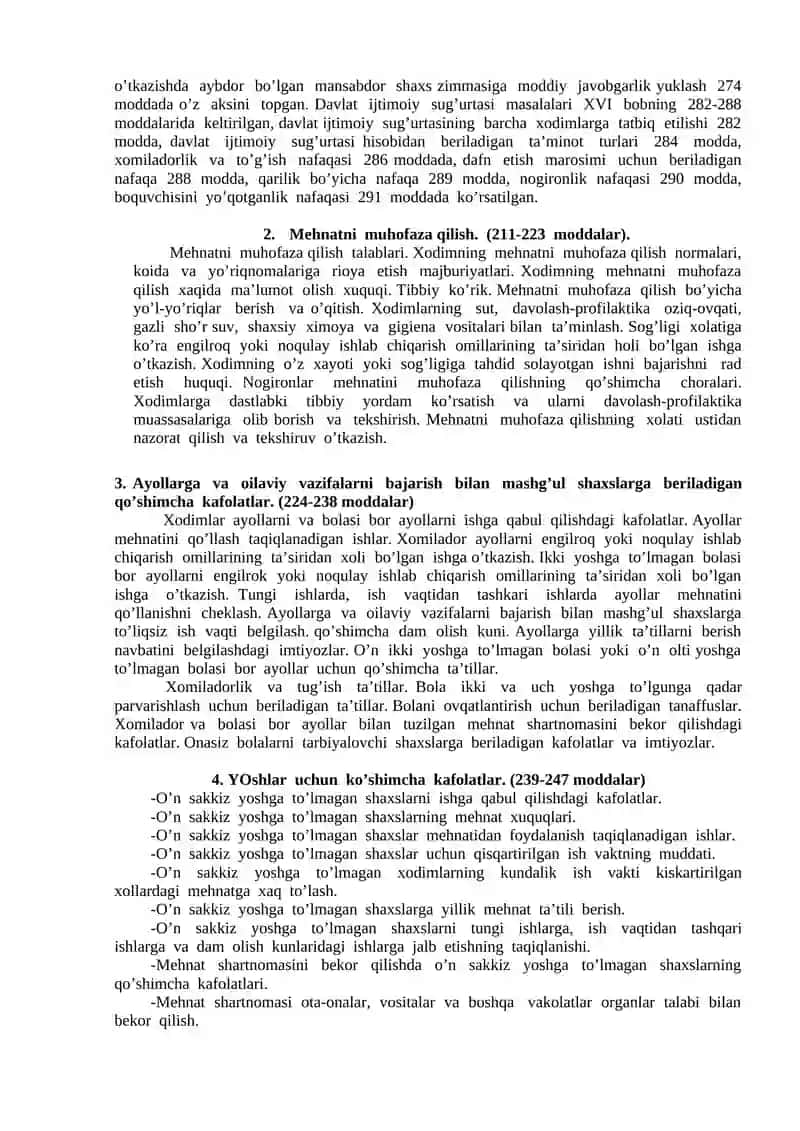 O’zbekiston Respublikasi Mehnat qonunlarida ayollar va yoshlar mehnati 2