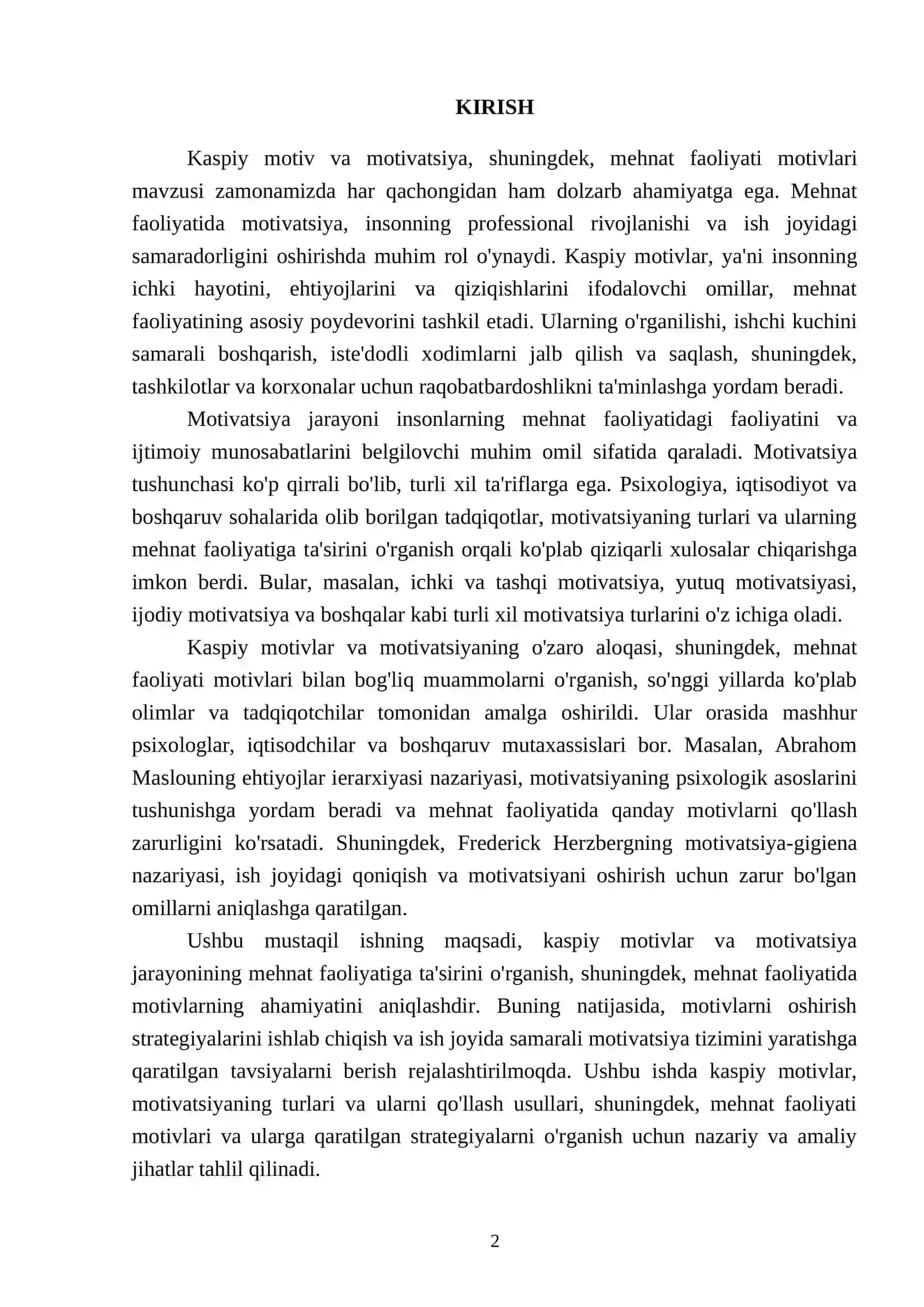 Kaspiy Motiv Va Motivatsiya, Mehnat Faoliyati motivlari 2
