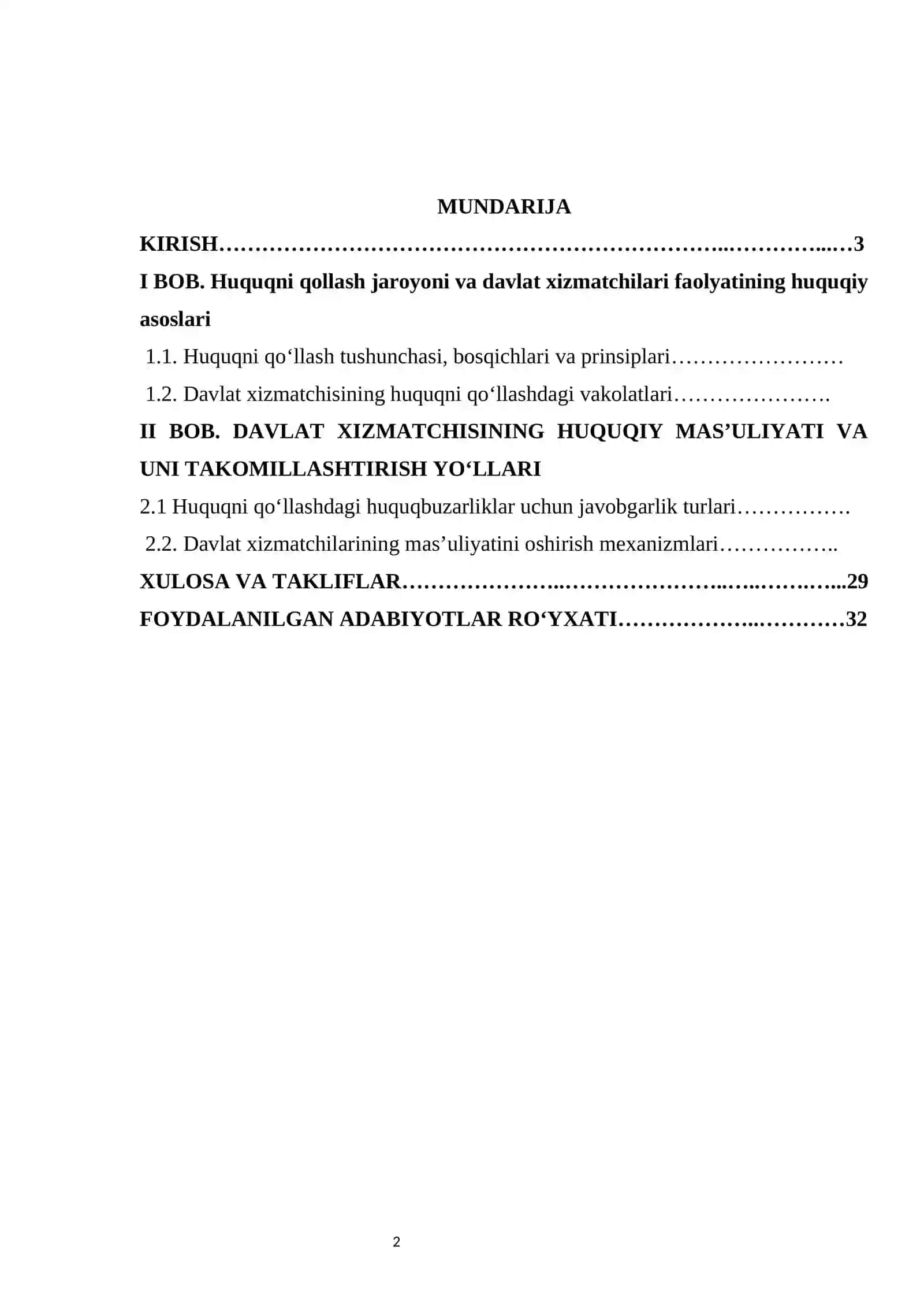 Huquqni qo‘llashda davlat xizmatchisining huquqiy mas’uliyati kurs ishi 2