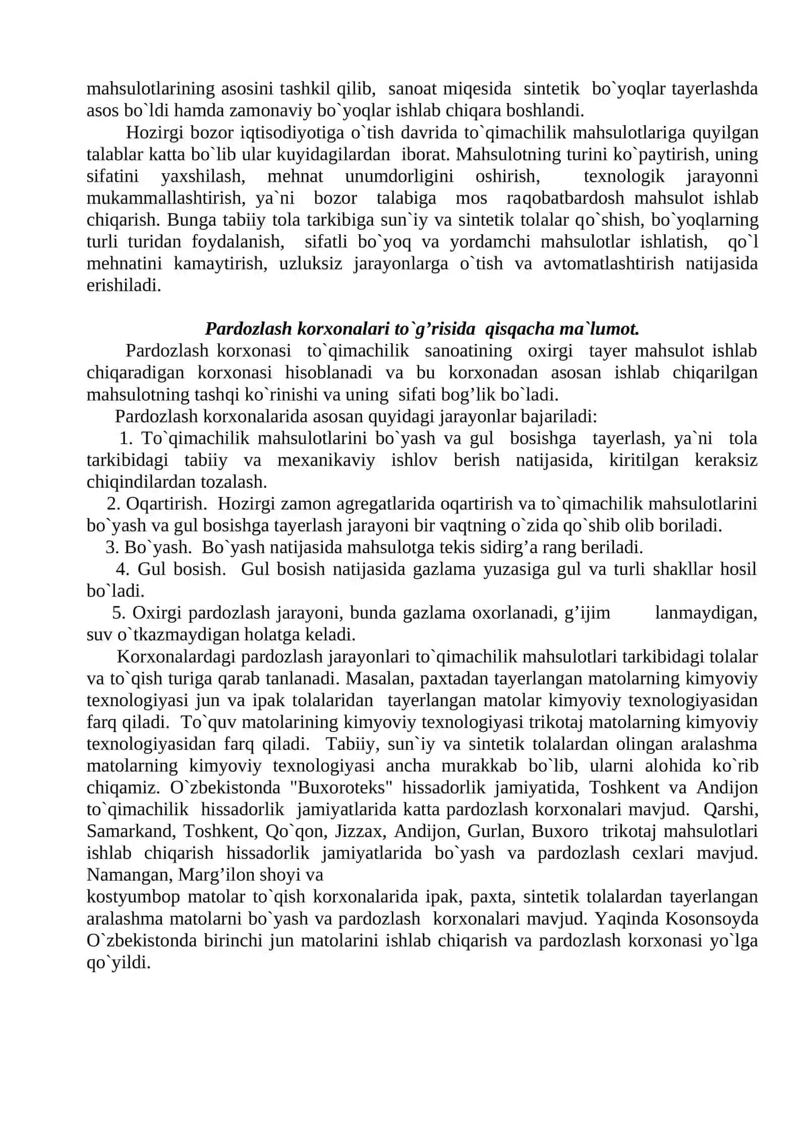 To’qimachilik mahsulotlarini kimyoviy texnologiyasi 2