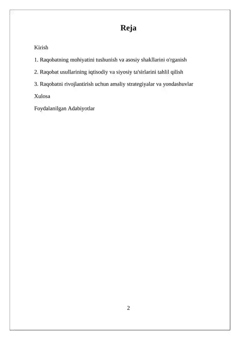 Raqobatning Mohiyati, Shakllari va Usullari 2