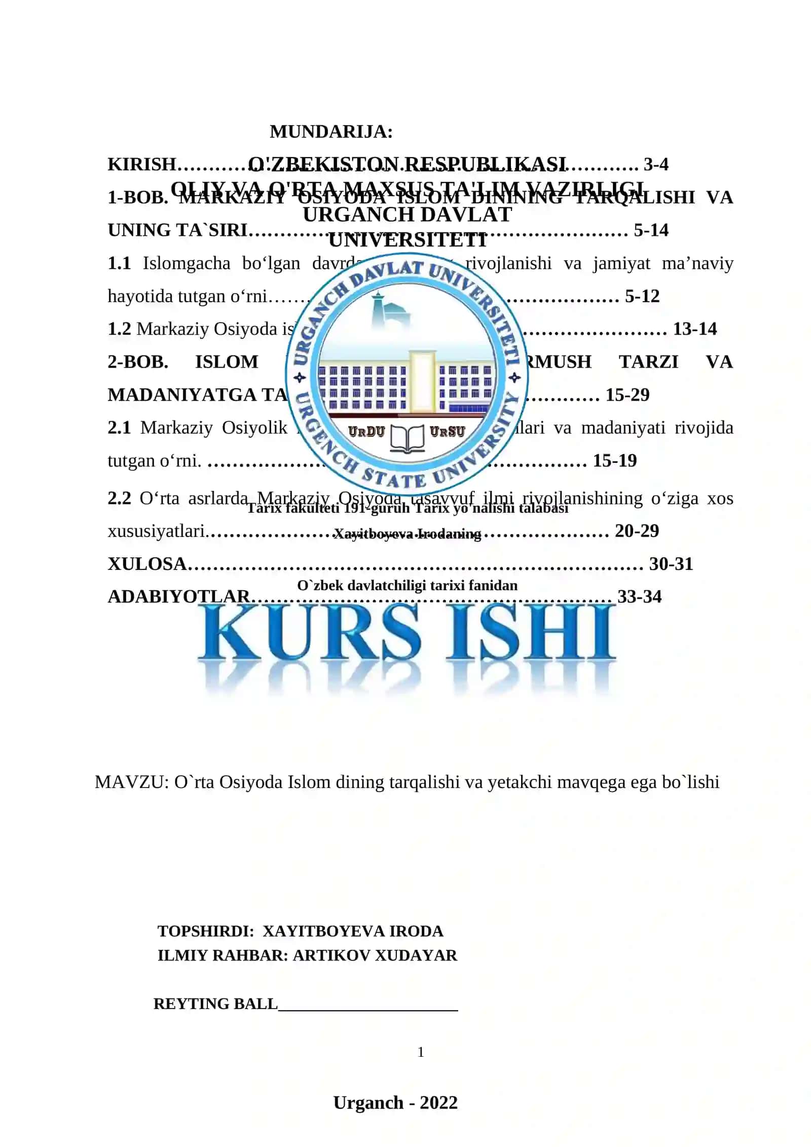 O`rta Osiyoda Islom dinining tarqalishi va yetakchi mavqega ega bo`lishi 2