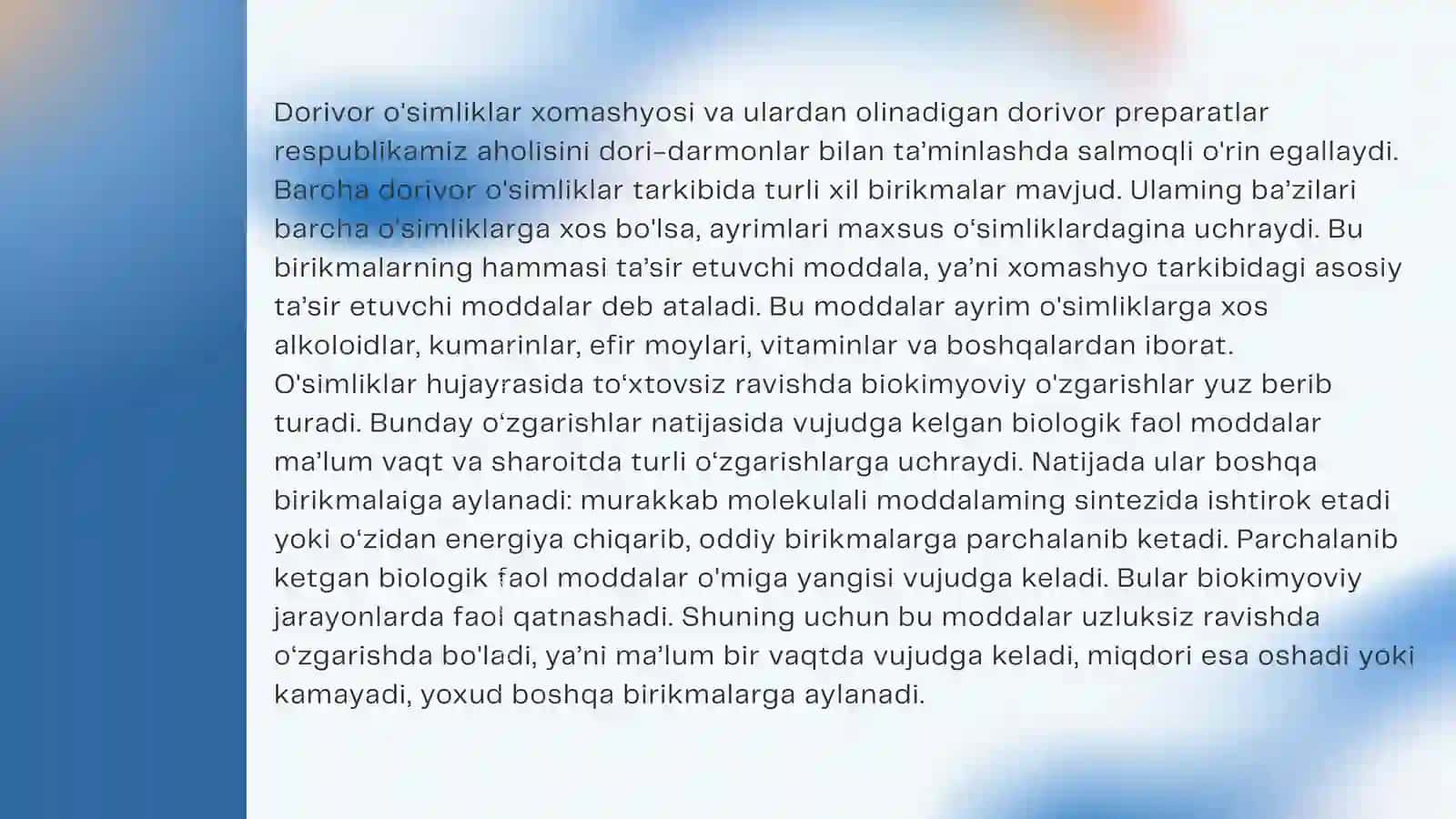 Dorivor o'simliklar xomashyosi va ulardan olinadigan dorivor preparatlar 2