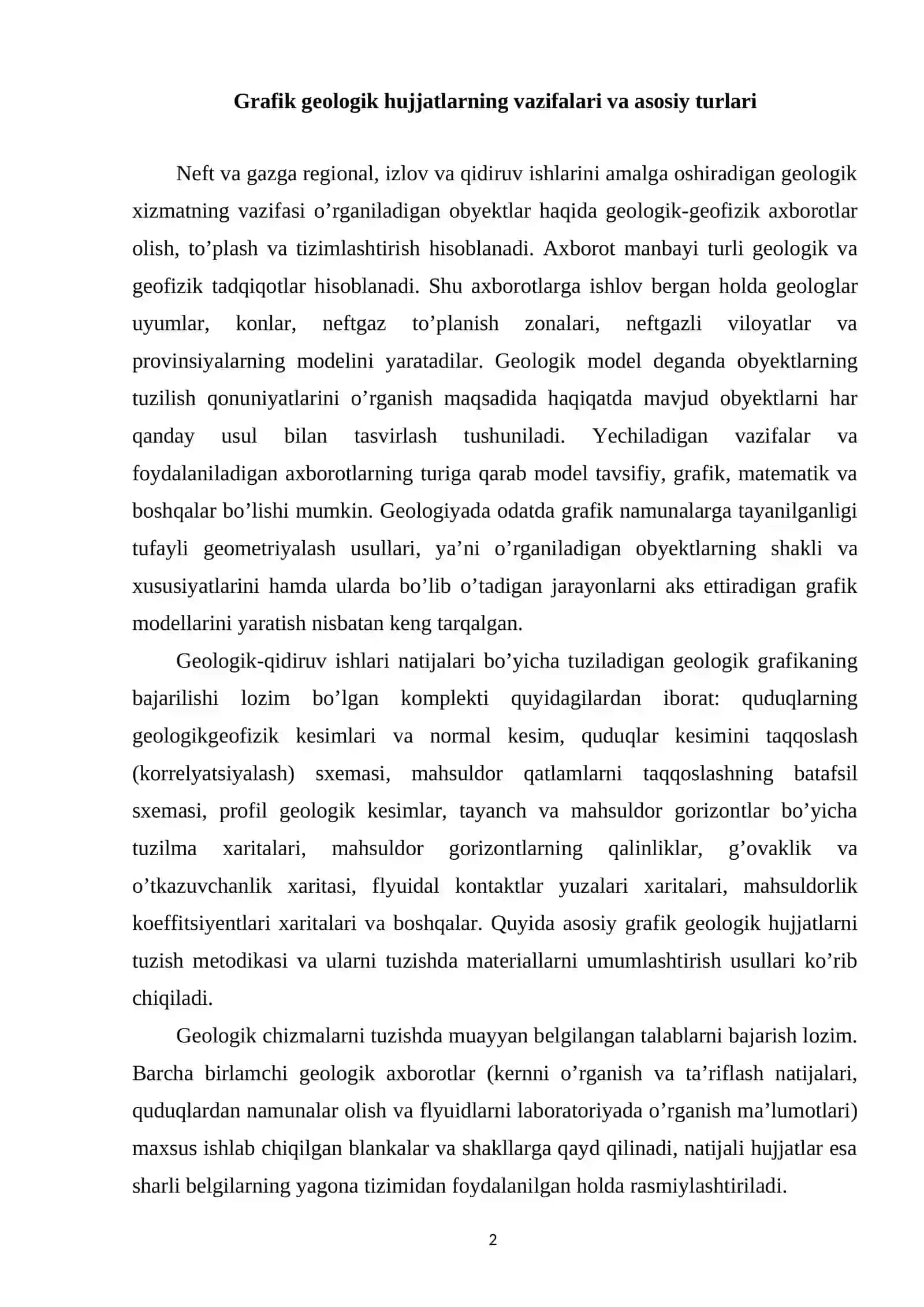 Neft va gaz konlarini izlash va qidirish jarayonida tuziladigan grafik materiallar 2