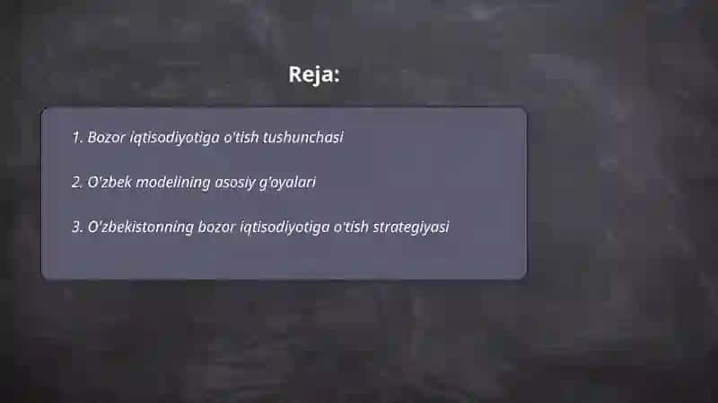 Bozor iqtisodiyotiga o'tishning o'zbek modeli 2