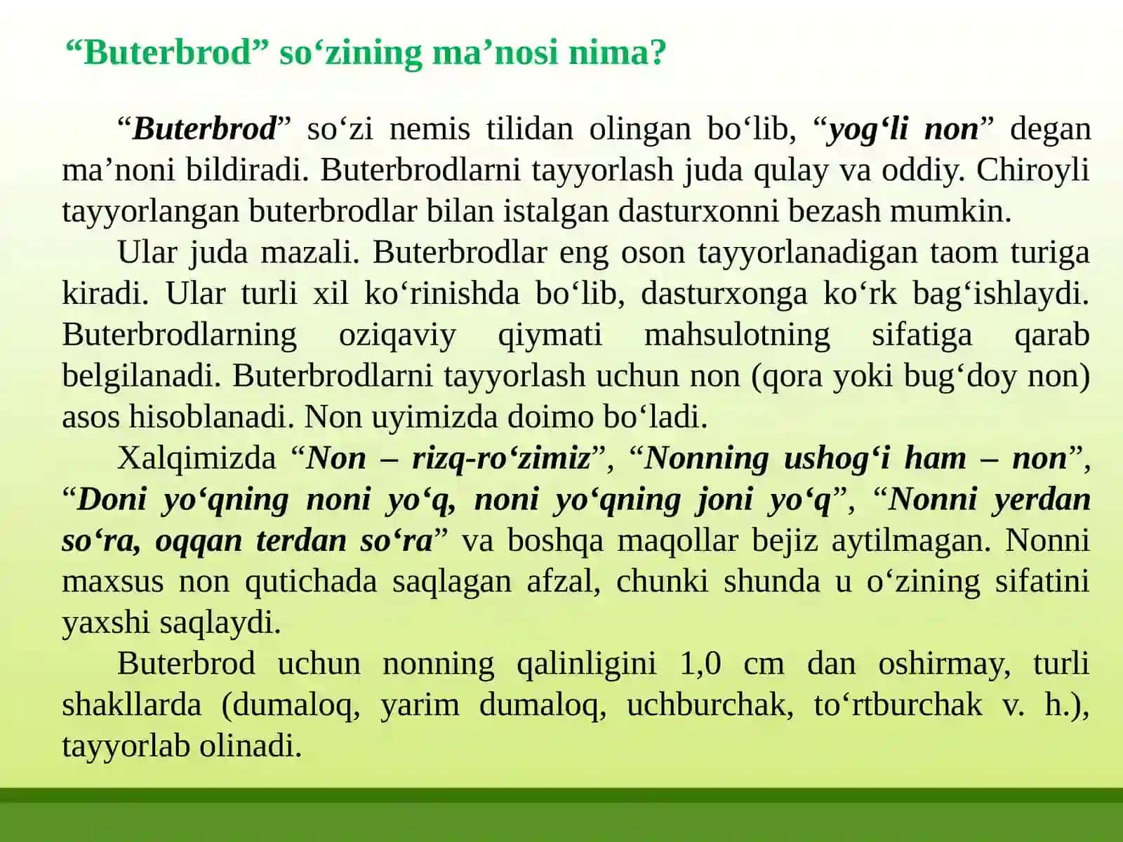 30-mavzu: Buterbrod. Buterbrod tayyorlash texnologiyasi. Issiq va yaxna ichimliklar 2