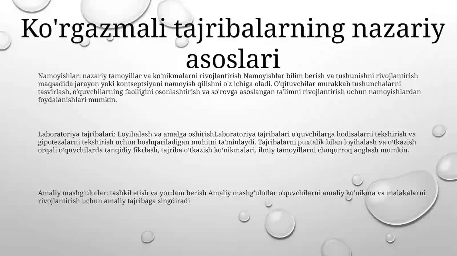 KoʻRgazmali Tajribaning Malakalarini Shakllantirish, Laboratoriya Tajribasi Va Amaliy MashgʻUlotlarni Tashkil Qilish Va OʻTkazish 2