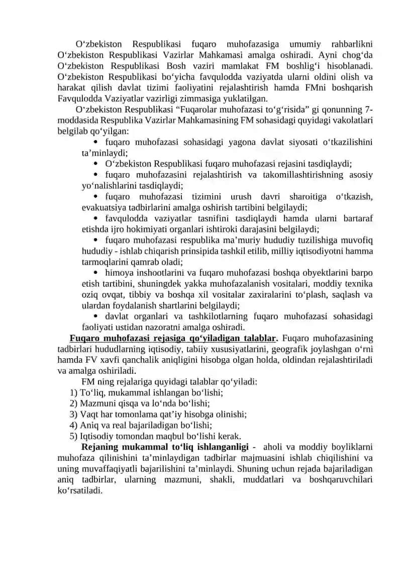 Fuqaro muhofazasi tadbirlarini rejalashtirish 2