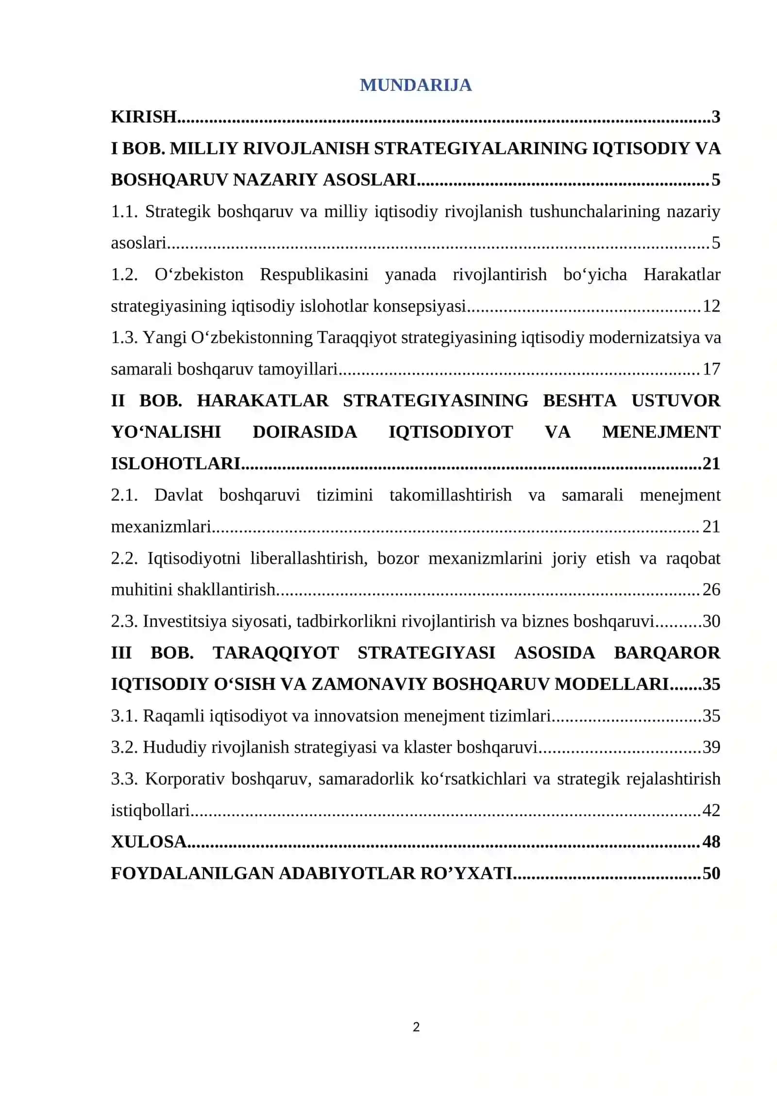 O’zbekistonni rivojlantirishning 5ta ustuvor yo’nalishi bo’yicha harakatlar strategiyasi, taraqqiyot strategiyasi 2