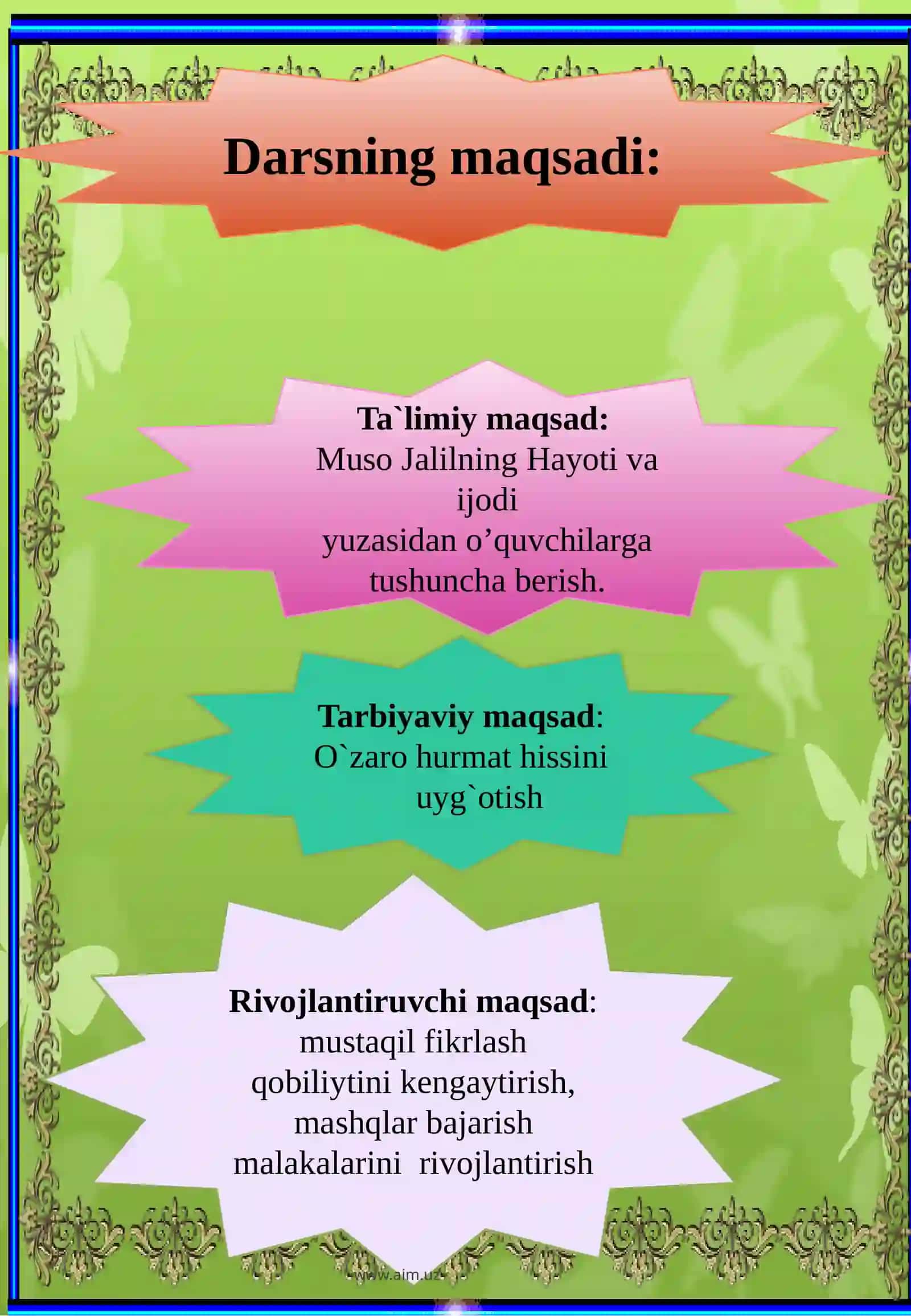 6-sinf Adabiyot fanidan Muso Jalil hayoti va ijodi dars taqdimot 2
