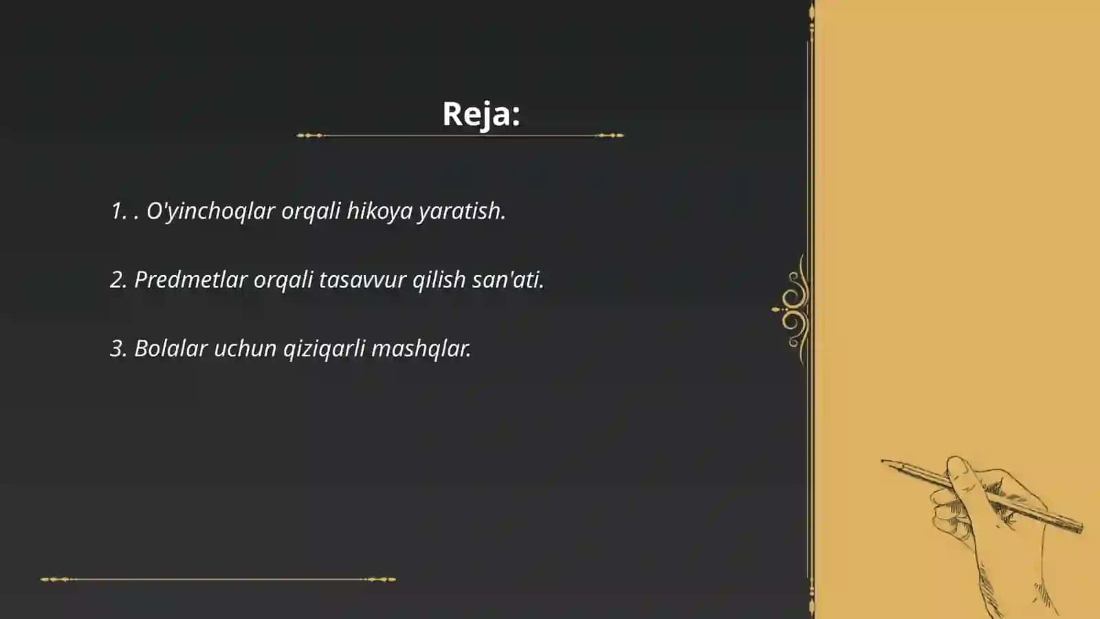 O'yinchoq va predmetlarga qarab hikoya qilishga o'rgatish 2