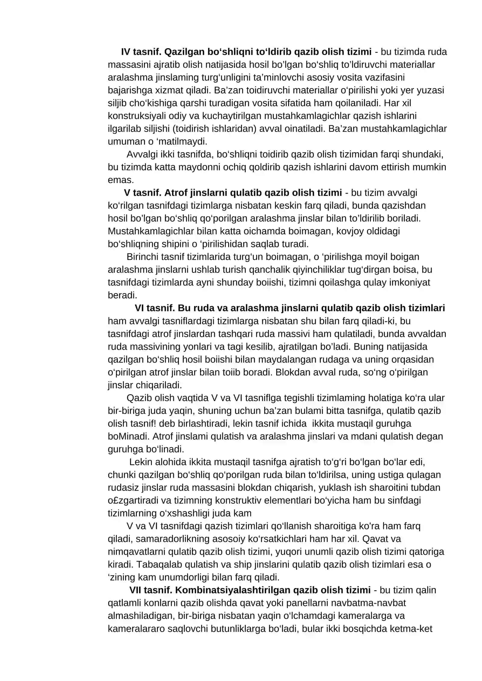 Qazish tizimining tasnifi 2
